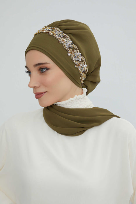 Instant Turban Chiffon Scarf Head Turbans with Unique Accessory For Women Headwear Stylish Elegant Design,HT-101