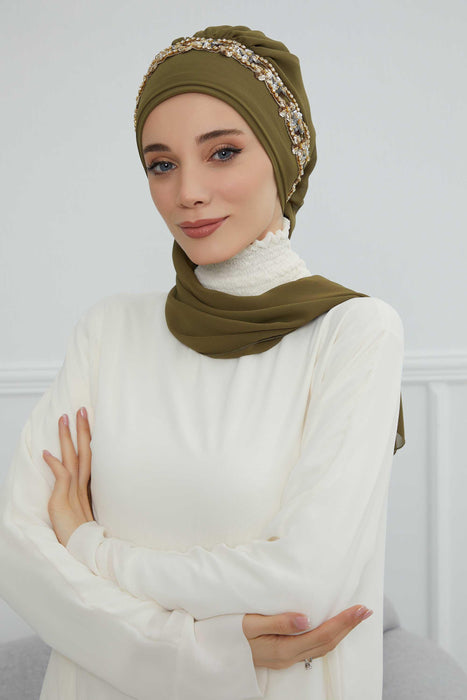 Instant Turban Chiffon Scarf Head Turbans with Unique Accessory For Women Headwear Stylish Elegant Design,HT-101