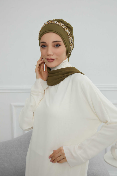 Instant Turban Chiffon Scarf Head Turbans with Unique Accessory For Women Headwear Stylish Elegant Design,HT-101