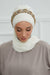 Instant Turban Chiffon Scarf Head Turbans with Unique Accessory For Women Headwear Stylish Elegant Design,HT-101 Ivory-Gold
