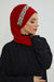 Instant Turban Chiffon Scarf Head Turbans with Unique Accessory For Women Headwear Stylish Elegant Design,HT-101 Red-Silver
