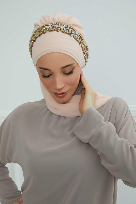 Instant Turban Chiffon Scarf Head Turbans with Unique Accessory For Women Headwear Stylish Elegant Design,HT-101