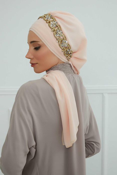 Instant Turban Chiffon Scarf Head Turbans with Unique Accessory For Women Headwear Stylish Elegant Design,HT-101