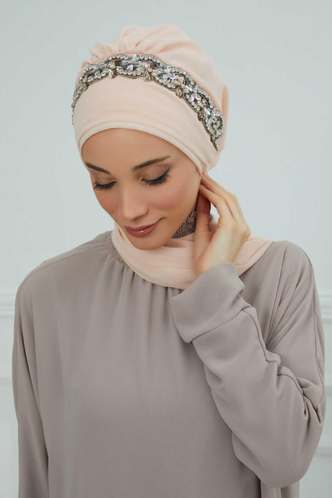 Instant Turban Chiffon Scarf Head Turbans with Unique Accessory For Women Headwear Stylish Elegant Design,HT-101