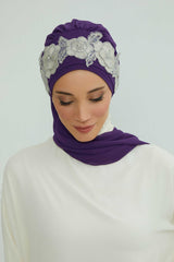 Instant Turban Chiffon Scarf Head Turbans with Unique Flower Accessory For Women Headwear Stylish Elegant Design,HT-103