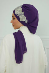Instant Turban Chiffon Scarf Head Turbans with Unique Flower Accessory For Women Headwear Stylish Elegant Design,HT-103