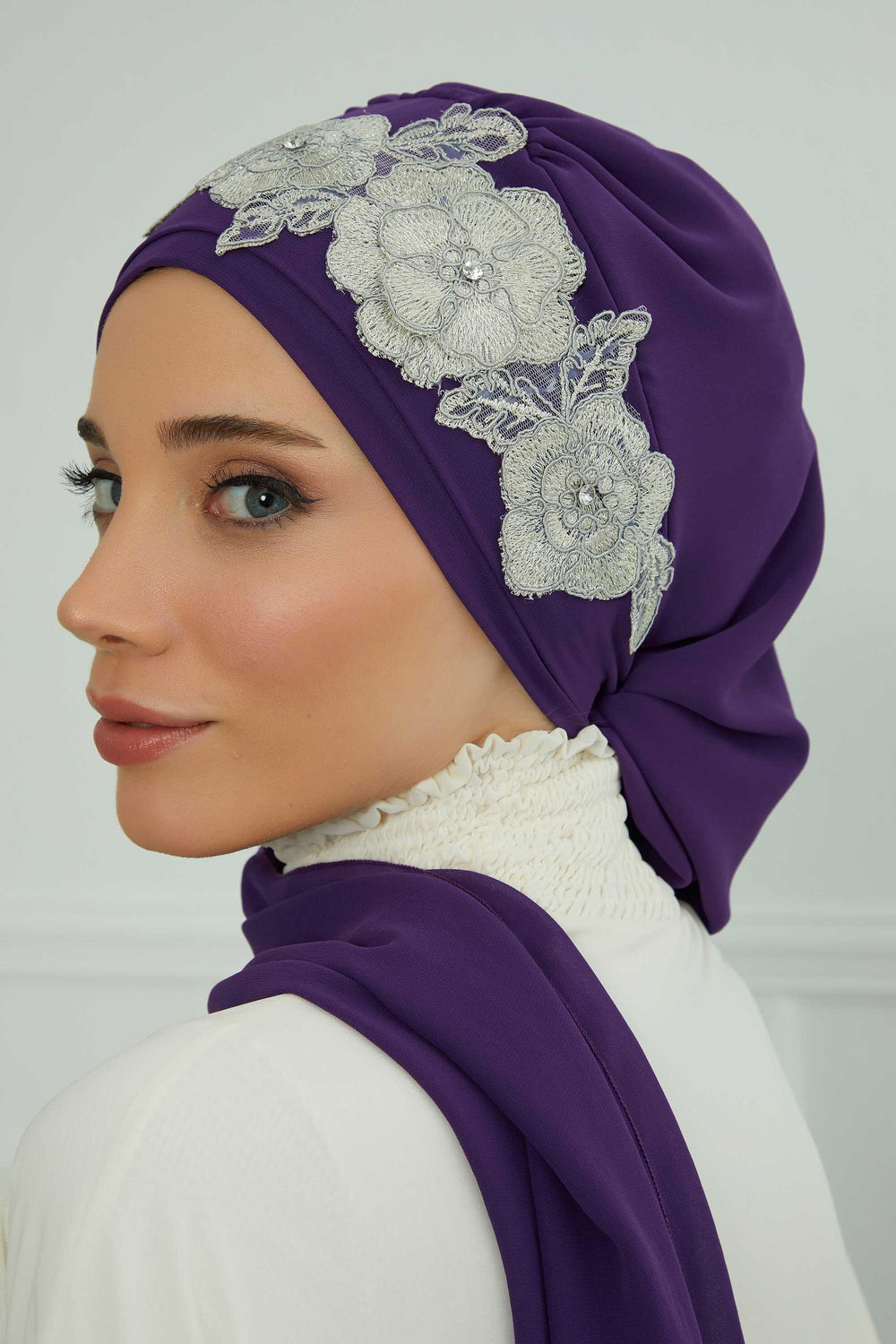 Instant Turban Chiffon Scarf Head Turbans with Unique Flower Accessory For Women Headwear Stylish Elegant Design,HT-103