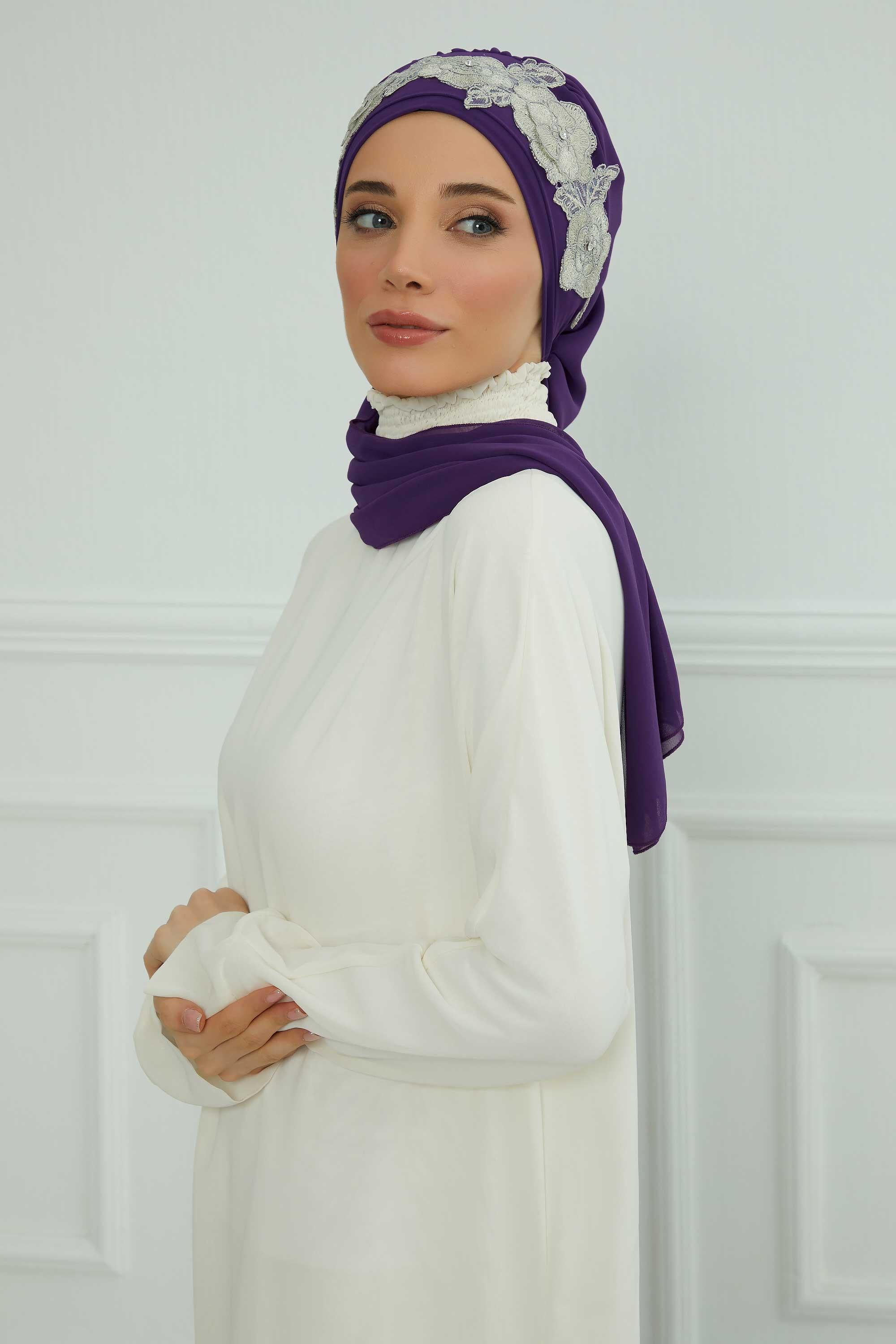 Instant Turban Chiffon Scarf Head Turbans with Unique Flower Accessory For Women Headwear Stylish Elegant Design,HT-103