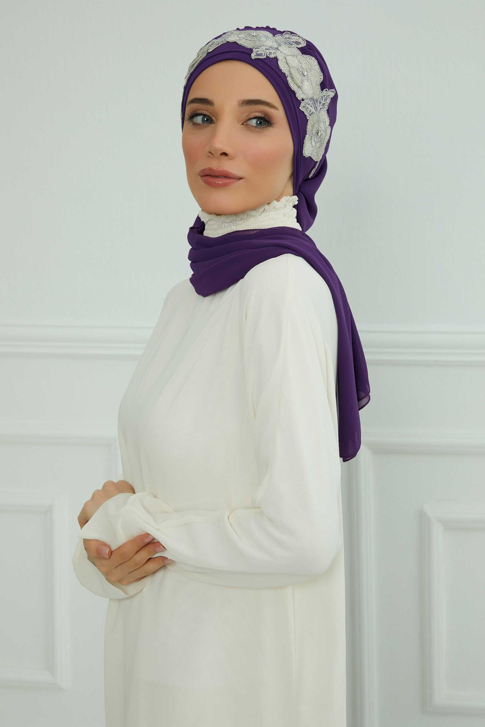 Instant Turban Chiffon Scarf Head Turbans with Unique Flower Accessory For Women Headwear Stylish Elegant Design,HT-103