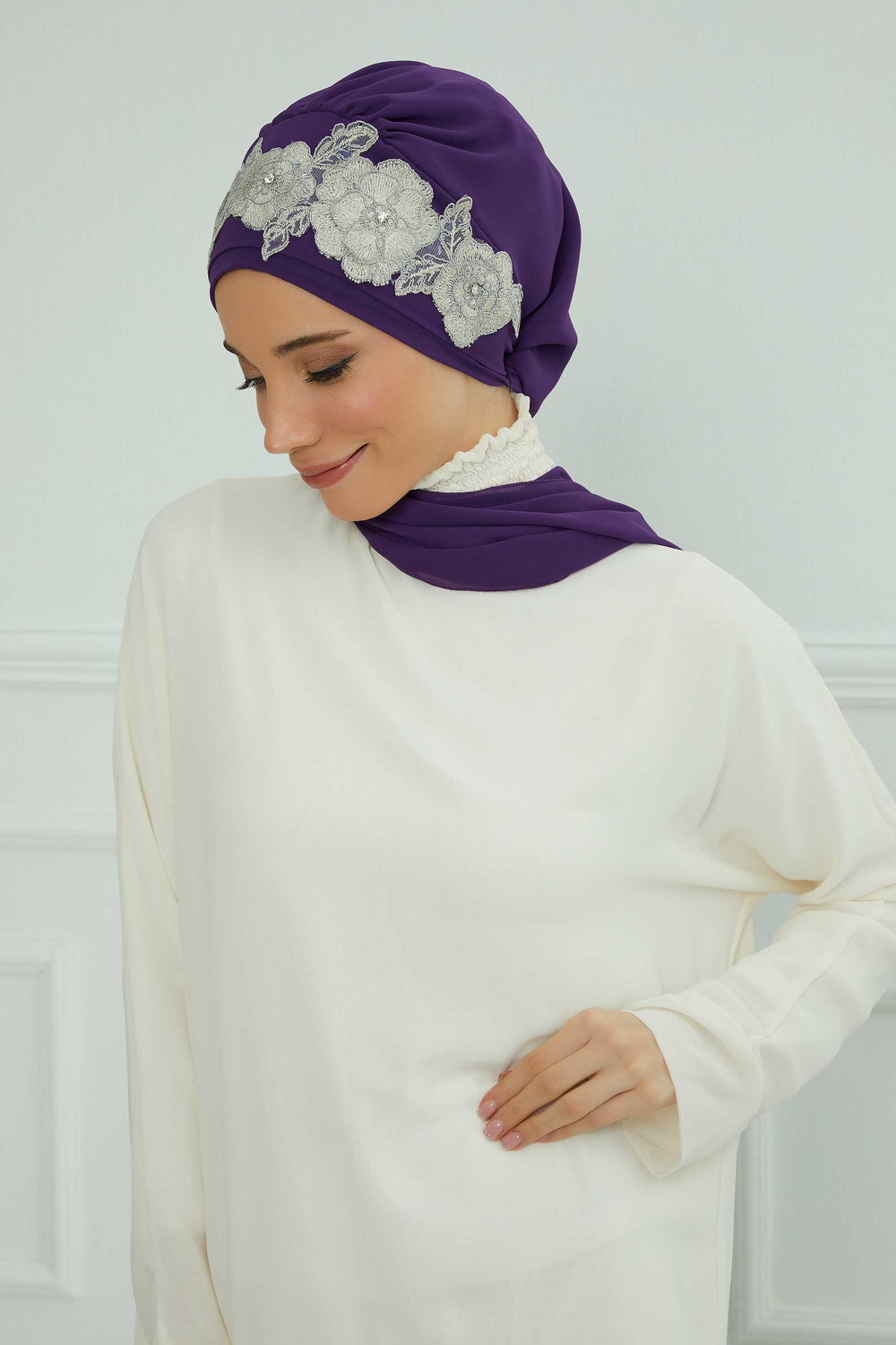 Instant Turban Chiffon Scarf Head Turbans with Unique Flower Accessory For Women Headwear Stylish Elegant Design,HT-103