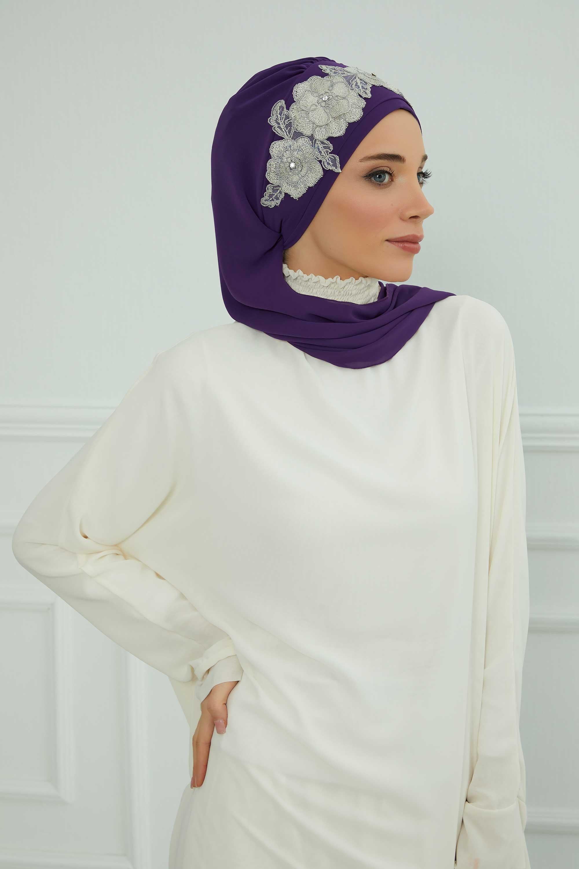 Instant Turban Chiffon Scarf Head Turbans with Unique Flower Accessory For Women Headwear Stylish Elegant Design,HT-103