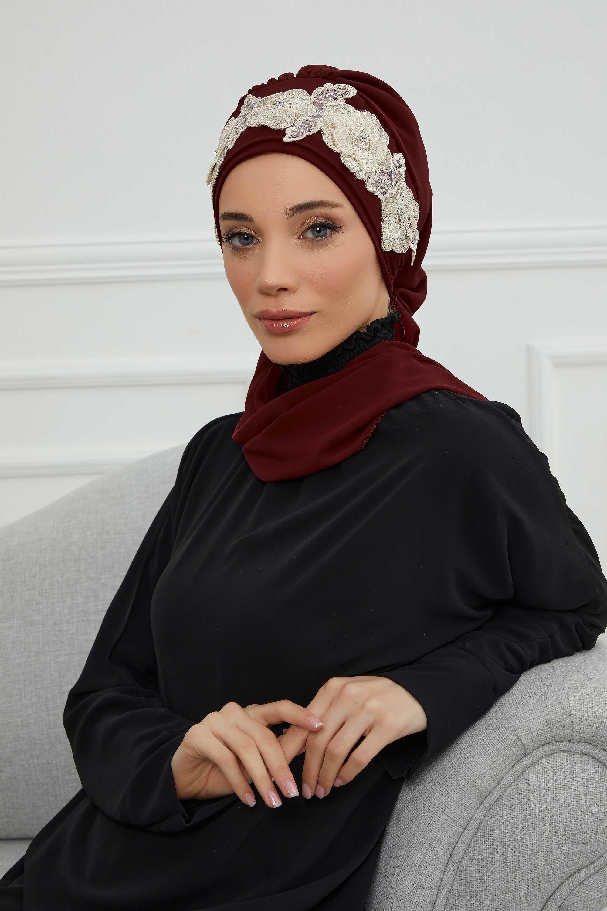 Instant Turban Chiffon Scarf Head Turbans with Unique Flower Accessory For Women Headwear Stylish Elegant Design,HT-103