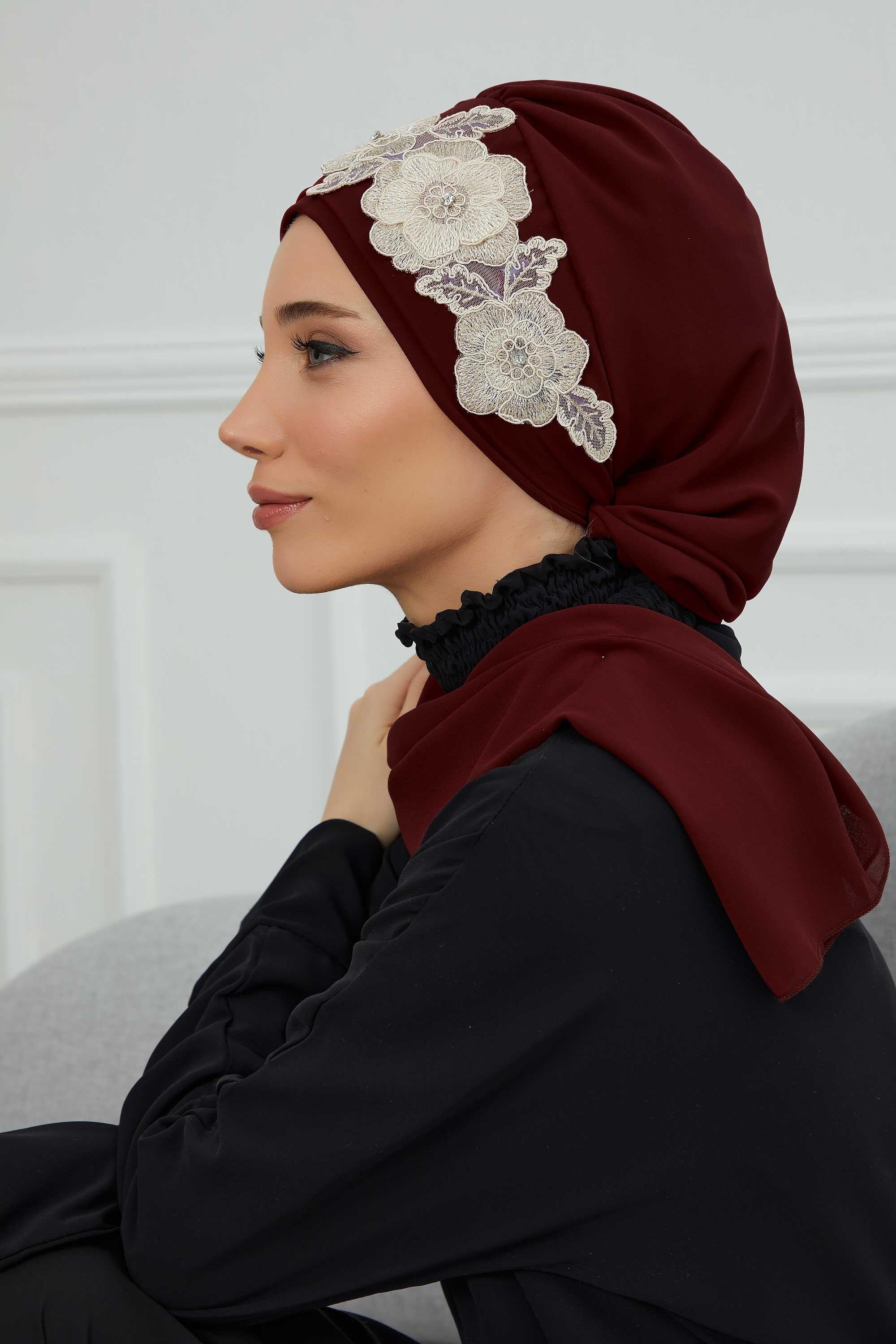 Instant Turban Chiffon Scarf Head Turbans with Unique Flower Accessory For Women Headwear Stylish Elegant Design,HT-103