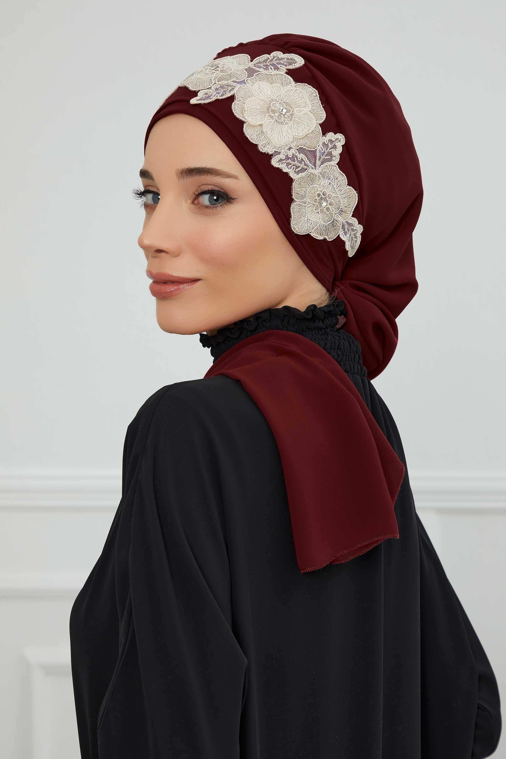 Instant Turban Chiffon Scarf Head Turbans with Unique Flower Accessory For Women Headwear Stylish Elegant Design,HT-103