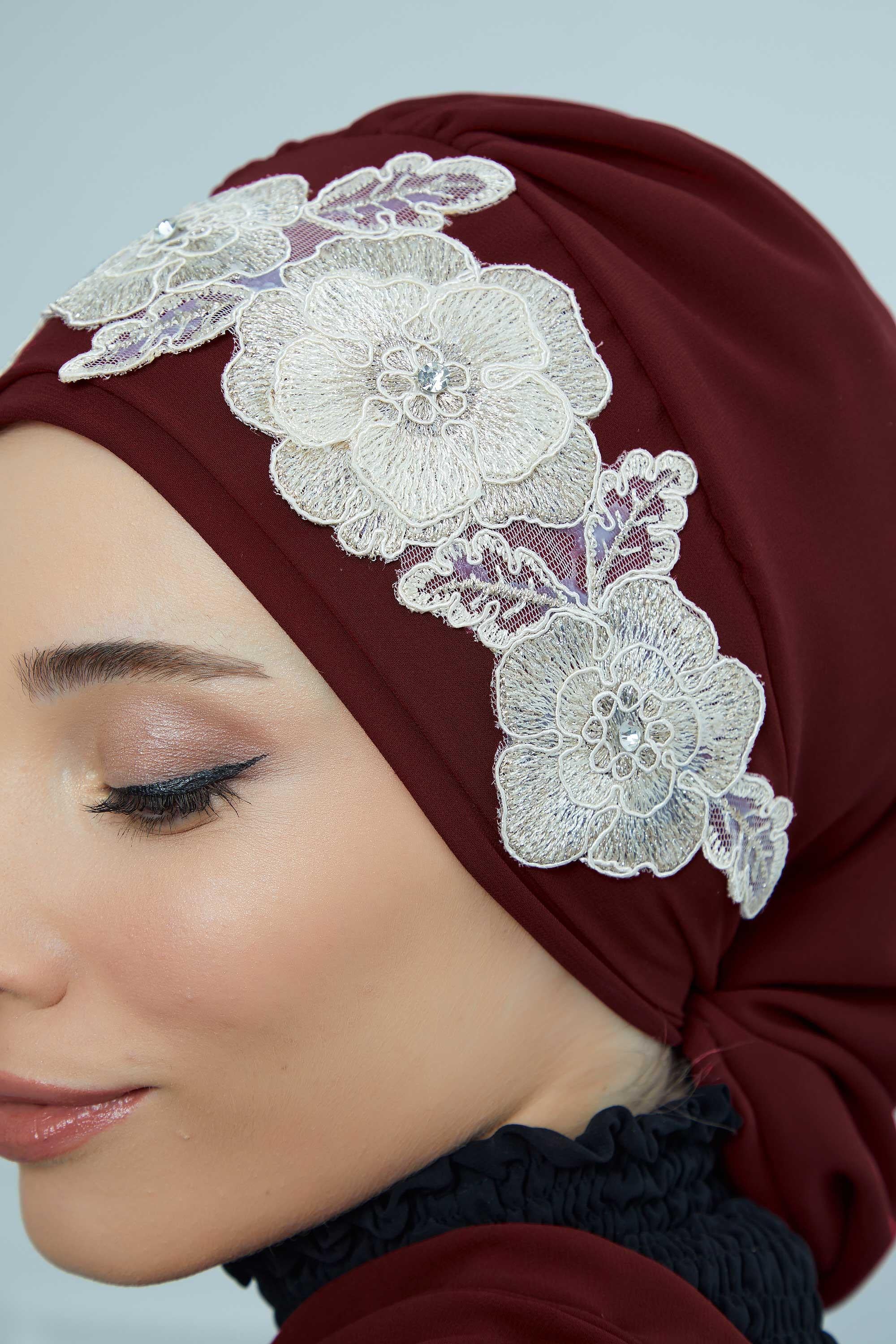 Instant Turban Chiffon Scarf Head Turbans with Unique Flower Accessory For Women Headwear Stylish Elegant Design,HT-103
