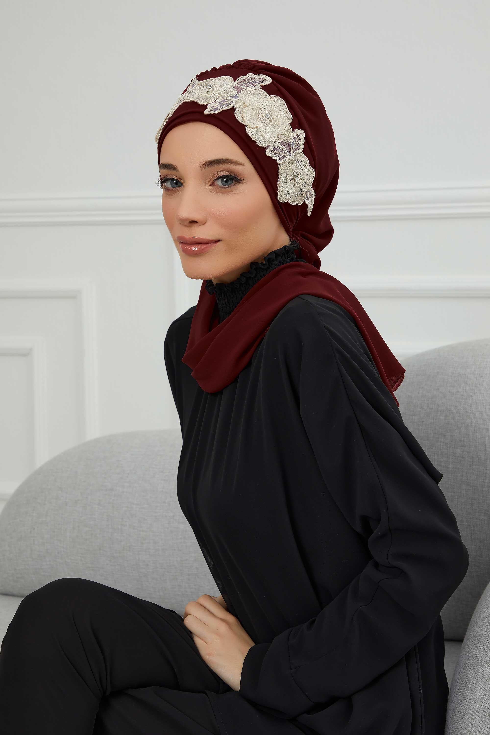 Instant Turban Chiffon Scarf Head Turbans with Unique Flower Accessory For Women Headwear Stylish Elegant Design,HT-103