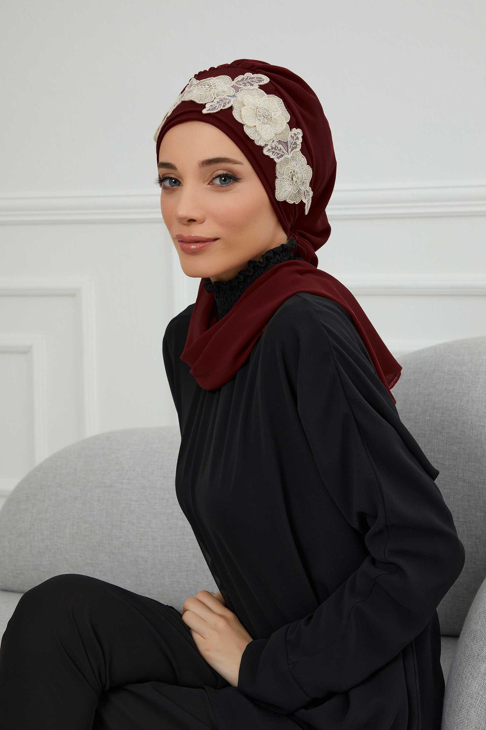 Instant Turban Chiffon Scarf Head Turbans with Unique Flower Accessory For Women Headwear Stylish Elegant Design,HT-103