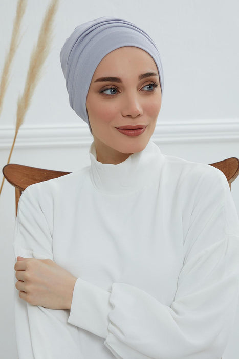 Flexible Instant Turban Bonnet Cap for Women, Plain Color High Quality Cotton Headwrap, Lightweight Cancer Chemo Headwear Turban Cover,B-34