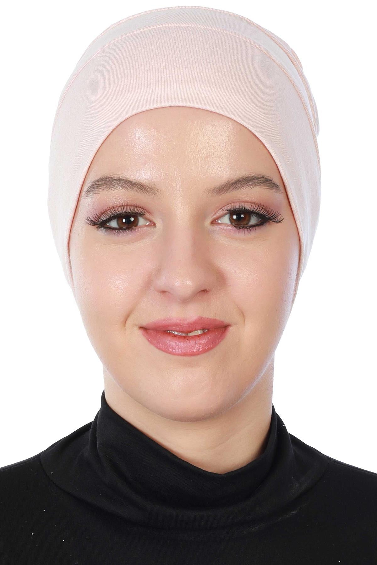 Tight Instant Turban Beanie Cap, Cotton Turban Beret for Women, Flexible and Tight Headwrap, Turban Head Covering for Cancer Patients,B-35 Powder