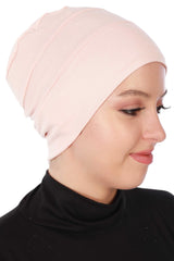 Tight Instant Turban Beanie Cap, Cotton Turban Beret for Women, Flexible and Tight Headwrap, Turban Head Covering for Cancer Patients,B-35 Powder