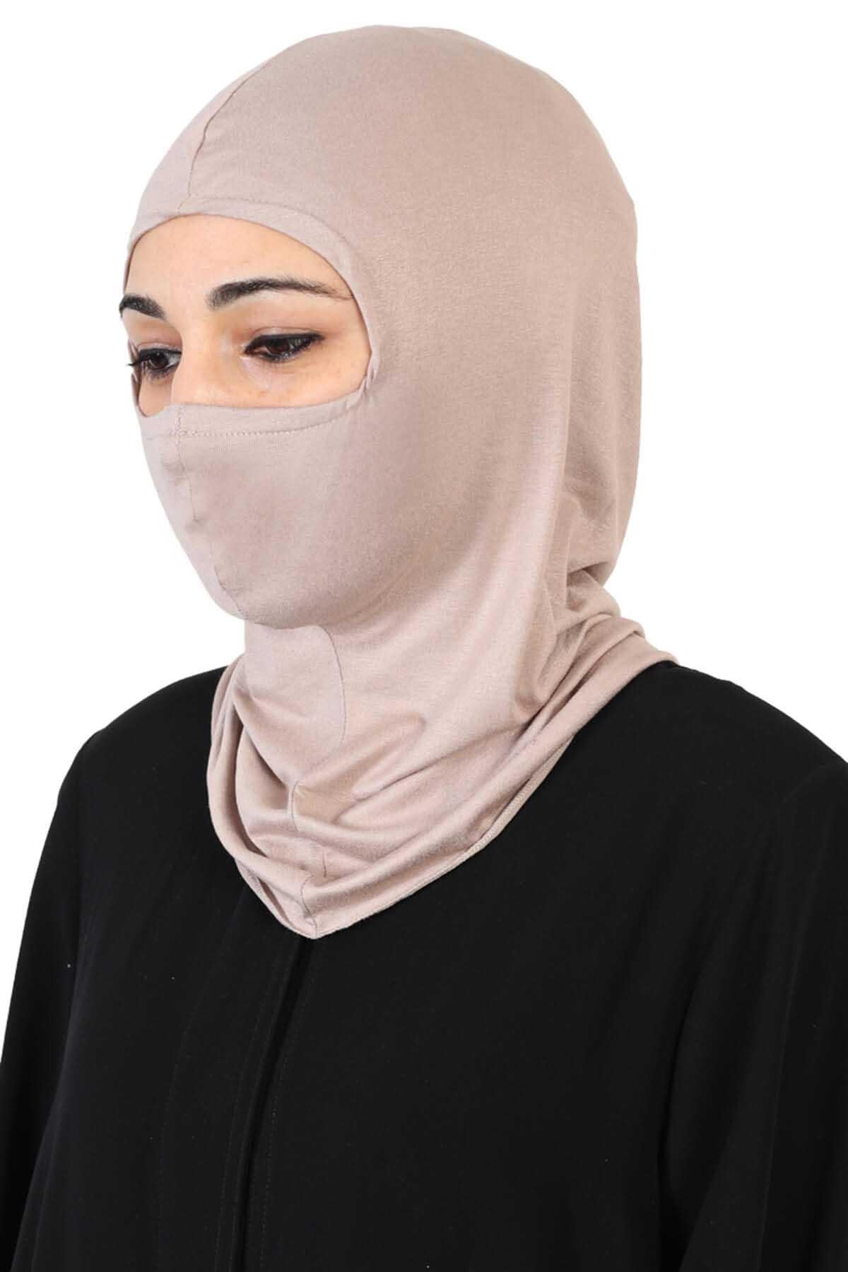 Full-Coverage Instant Turban Face Mask, Easy to Wear Inner Bonnet Ninja Cap, Balaclava Wind-Resistant Face Mask Muslim Head Cover Gift,TB-2 Mink