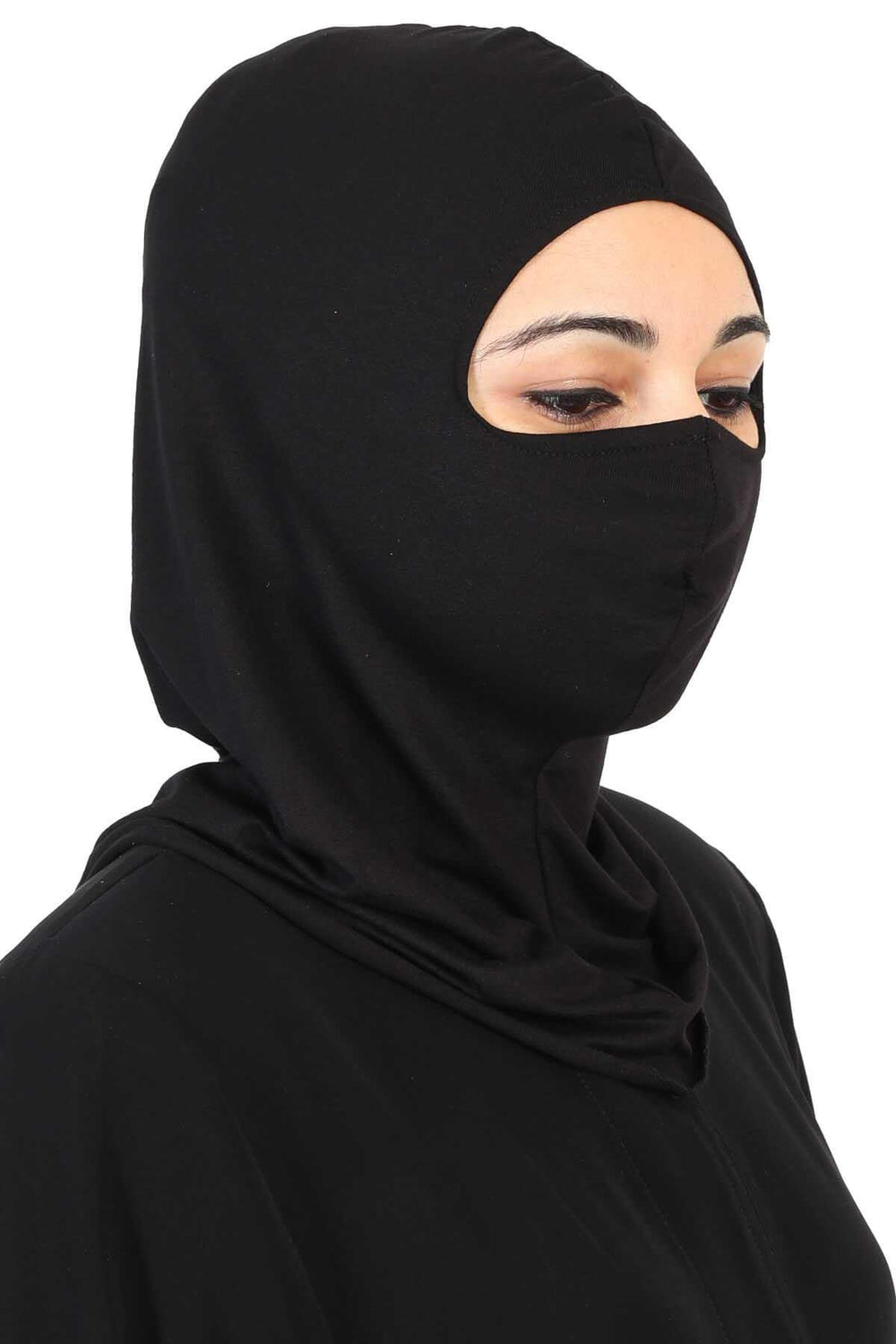 Full-Coverage Instant Turban Face Mask, Easy to Wear Inner Bonnet Ninja Cap, Balaclava Wind-Resistant Face Mask Muslim Head Cover Gift,TB-2 Black
