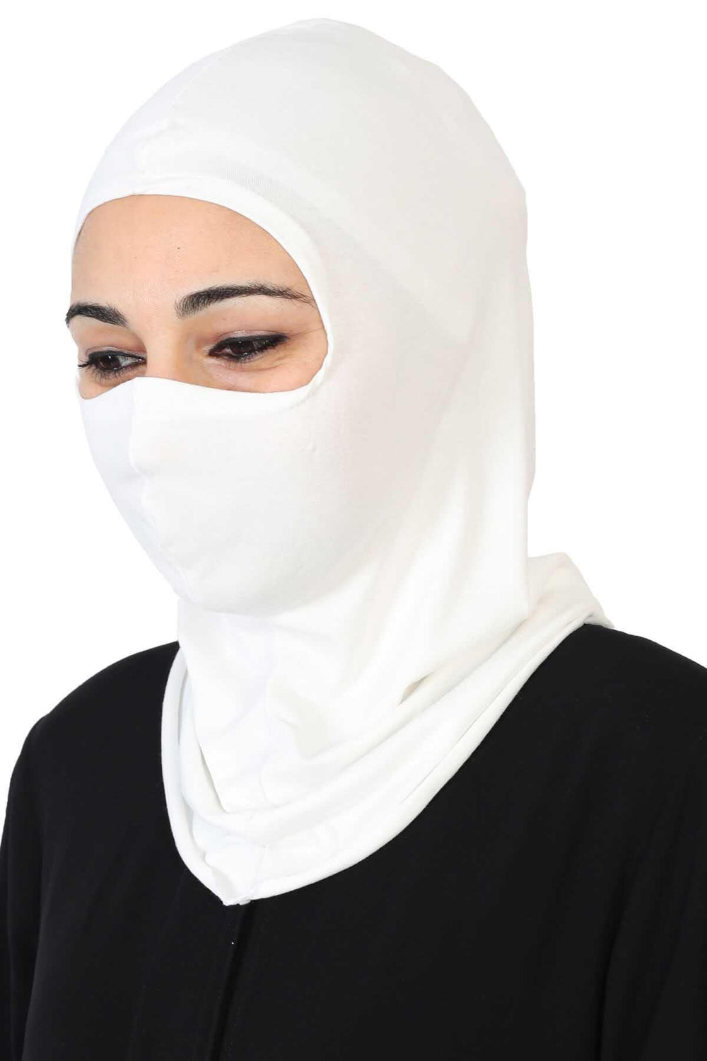 Full-Coverage Instant Turban Face Mask, Easy to Wear Inner Bonnet Ninja Cap, Balaclava Wind-Resistant Face Mask Muslim Head Cover Gift,TB-2 Ivory