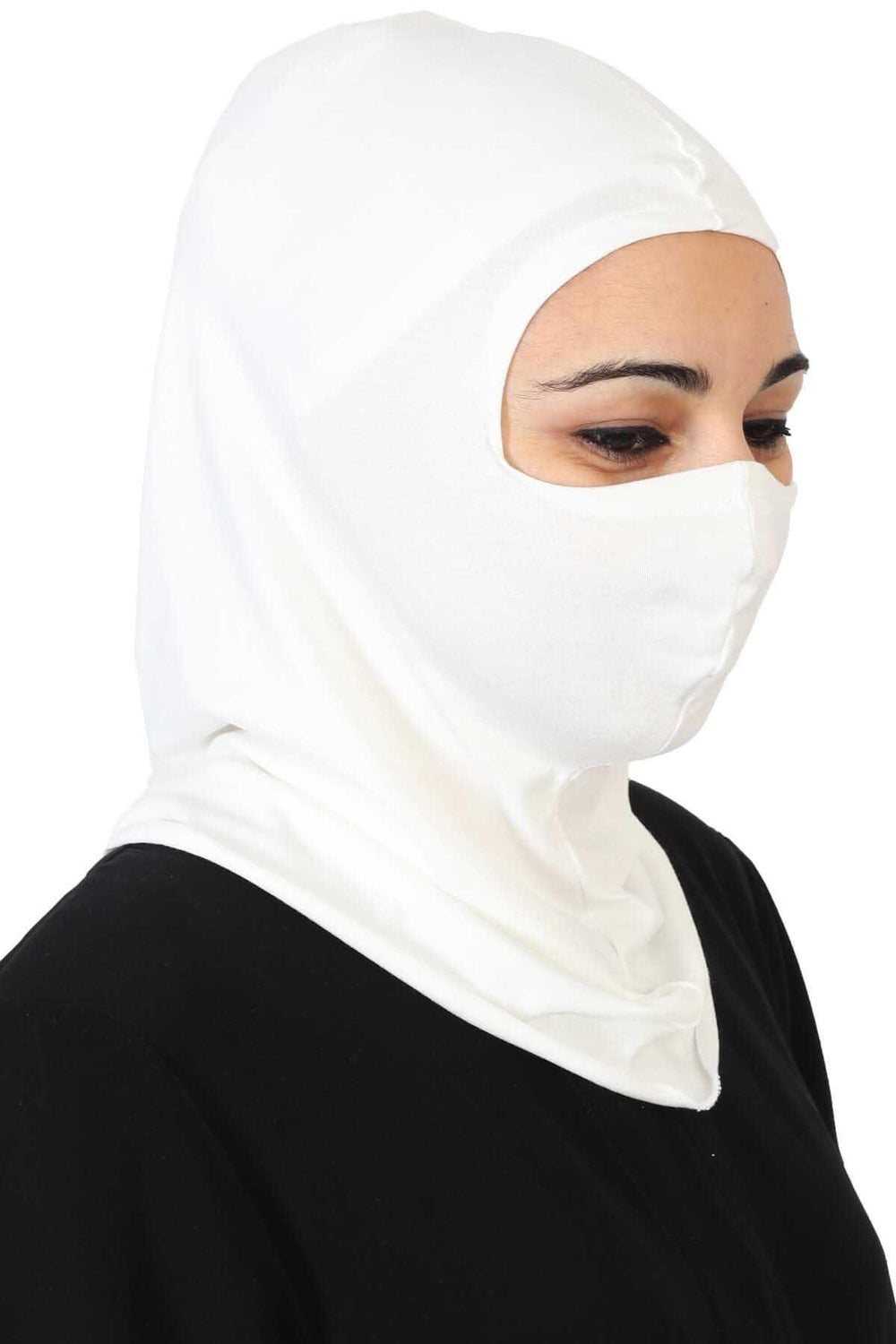 Full-Coverage Instant Turban Face Mask, Easy to Wear Inner Bonnet Ninja Cap, Balaclava Wind-Resistant Face Mask Muslim Head Cover Gift,TB-2 Ivory
