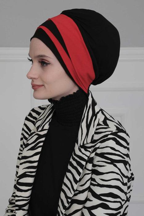 Multi-layered Two Colors Cotton Instant Turban, Lightweight Fashionable Headscarf for Women, Easy to Wear Cotton Chemo Headwear,B-65