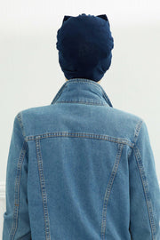 Plain Cotton Instant Turban with a Removable Big Bowtie, Chic Bonnnet Scarf Head Wrap for Women, Comfortable and Stylish Chemo Headwear,B-27 Navy Blue