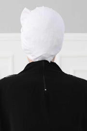 Plain Cotton Instant Turban with a Removable Big Bowtie, Chic Bonnnet Scarf Head Wrap for Women, Comfortable and Stylish Chemo Headwear,B-27 White