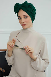 Plain Cotton Instant Turban with a Removable Big Bowtie, Chic Bonnnet Scarf Head Wrap for Women, Comfortable and Stylish Chemo Headwear,B-27 Army Green