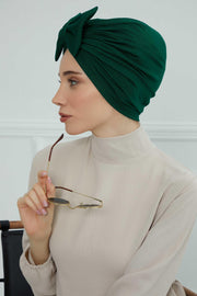 Plain Cotton Instant Turban with a Removable Big Bowtie, Chic Bonnnet Scarf Head Wrap for Women, Comfortable and Stylish Chemo Headwear,B-27 Army Green