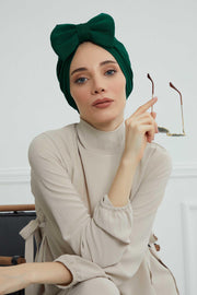 Plain Cotton Instant Turban with a Removable Big Bowtie, Chic Bonnnet Scarf Head Wrap for Women, Comfortable and Stylish Chemo Headwear,B-27 Army Green