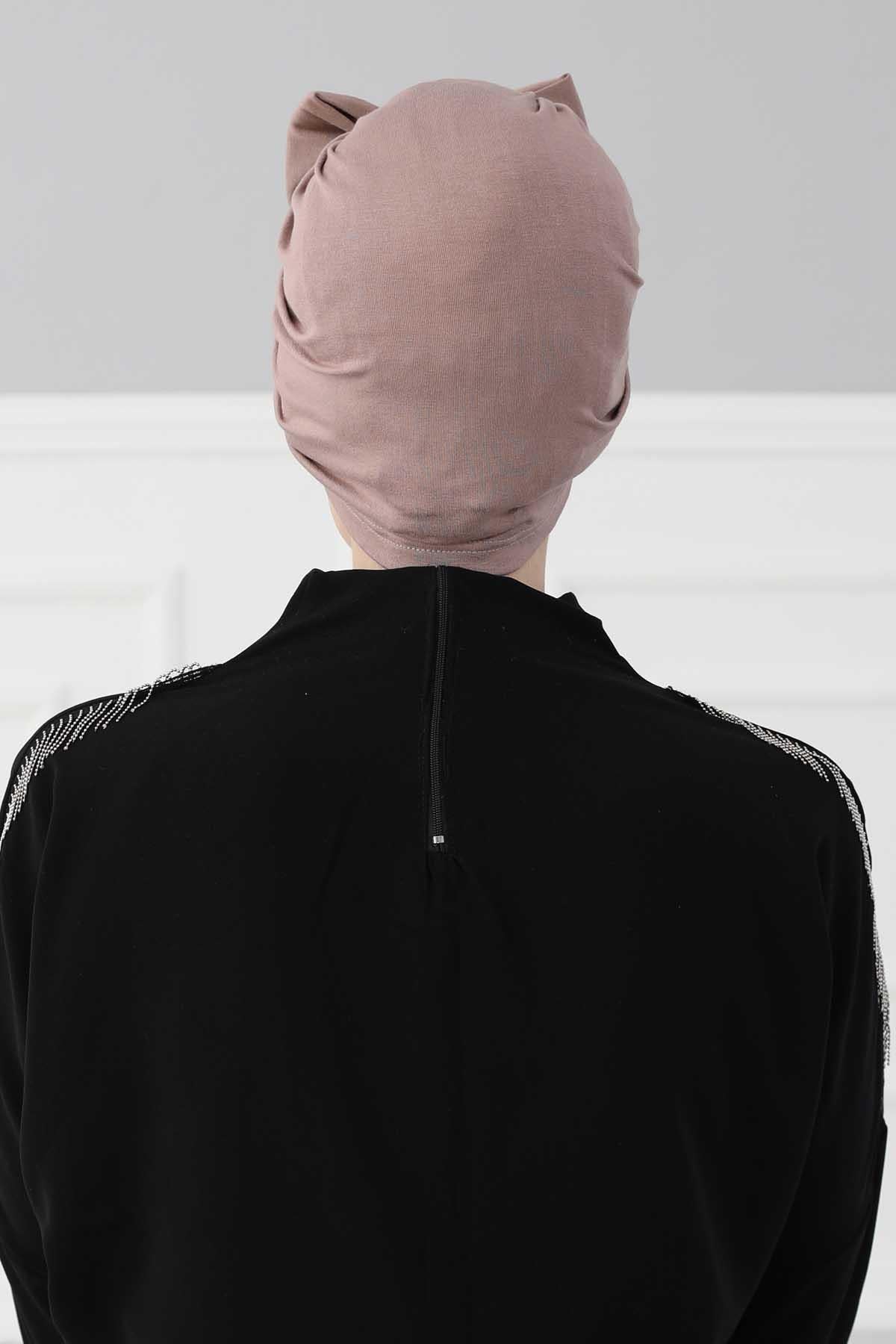 Plain Cotton Instant Turban with a Removable Big Bowtie, Chic Bonnet Scarf Head Wrap for Women, Comfortable and Stylish Chemo Headwear,B-27 Mink