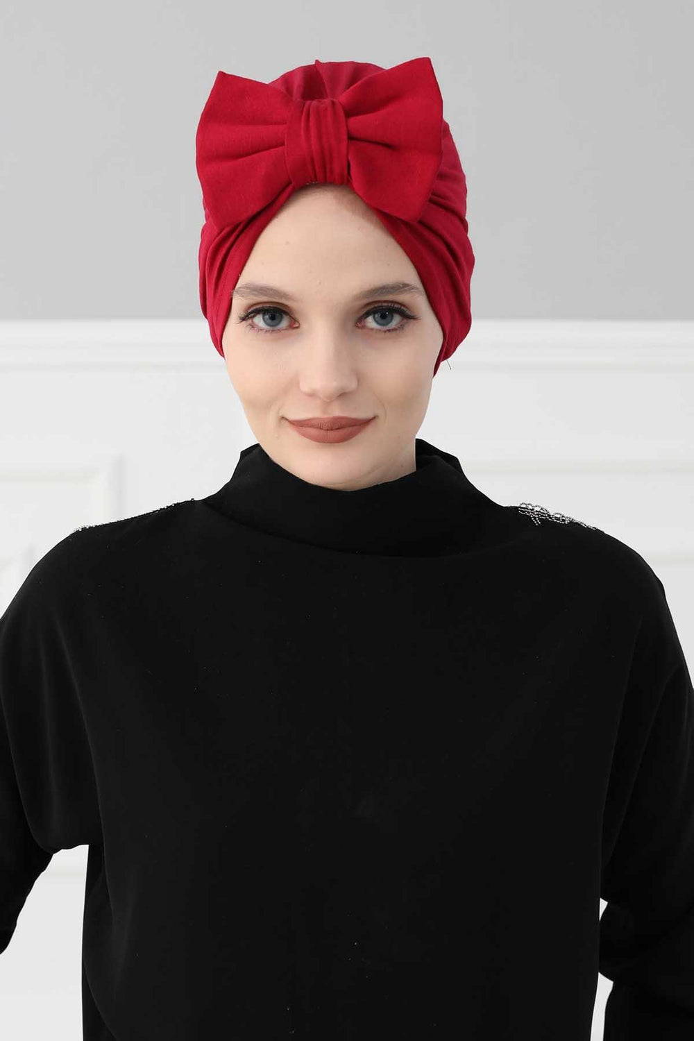 Plain Cotton Instant Turban with a Removable Big Bowtie, Chic Bonnet Scarf Head Wrap for Women, Comfortable and Stylish Chemo Headwear,B-27 Maroon