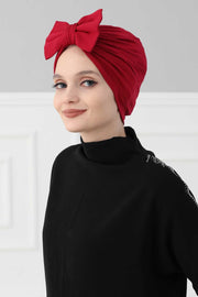 Plain Cotton Instant Turban with a Removable Big Bowtie, Chic Bonnnet Scarf Head Wrap for Women, Comfortable and Stylish Chemo Headwear,B-27 Sand Brown