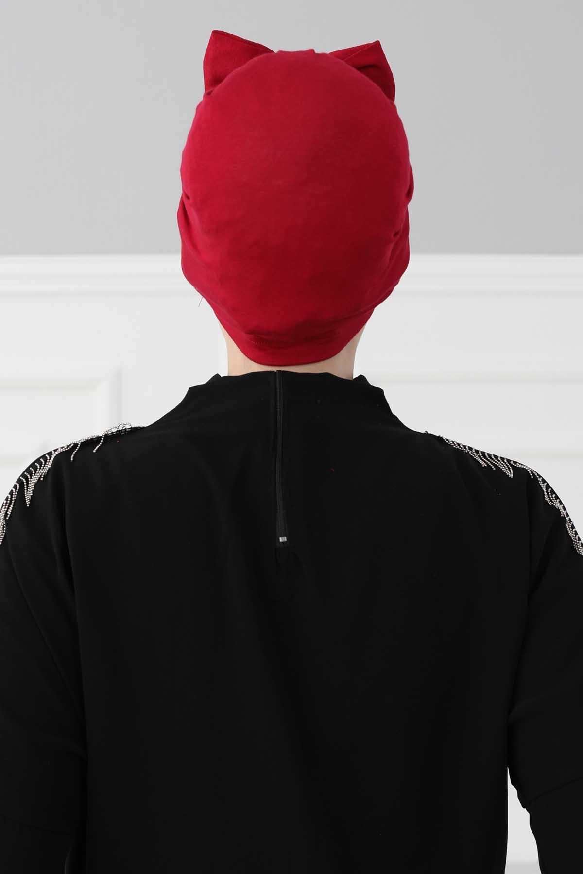 Plain Cotton Instant Turban with a Removable Big Bowtie, Chic Bonnet Scarf Head Wrap for Women, Comfortable and Stylish Chemo Headwear,B-27 Maroon