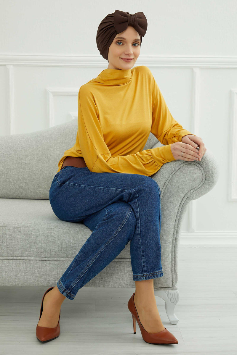 Plain Cotton Instant Turban with a Removable Big Bowtie, Chic Bonnnet Scarf Head Wrap for Women, Comfortable and Stylish Chemo Headwear,B-27 Sand Brown