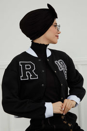 Plain Cotton Instant Turban with a Removable Big Bowtie, Chic Bonnnet Scarf Head Wrap for Women, Comfortable and Stylish Chemo Headwear,B-27 Black