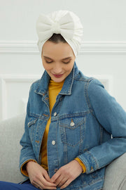 Plain Cotton Instant Turban with a Removable Big Bowtie, Chic Bonnnet Scarf Head Wrap for Women, Comfortable and Stylish Chemo Headwear,B-27 Black