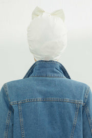 Plain Cotton Instant Turban with a Removable Big Bowtie, Chic Bonnnet Scarf Head Wrap for Women, Comfortable and Stylish Chemo Headwear,B-27 Black