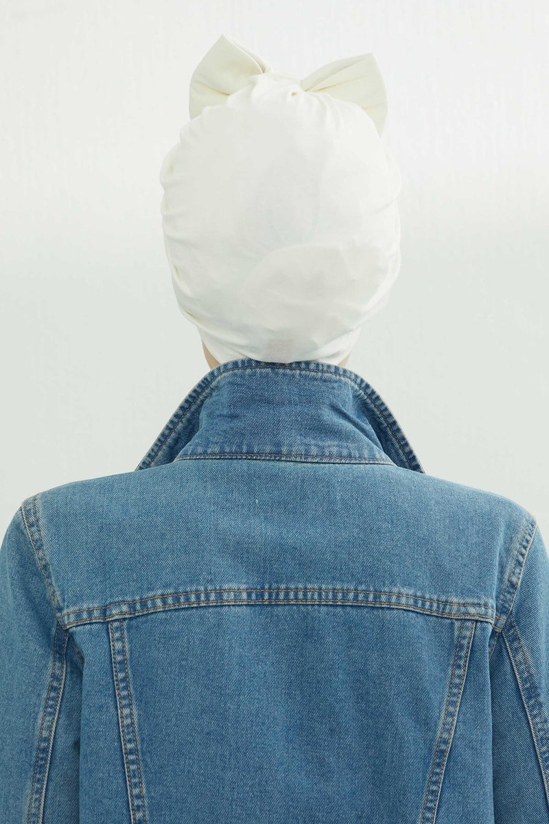 Plain Cotton Instant Turban with a Removable Big Bowtie, Chic Bonnnet Scarf Head Wrap for Women, Comfortable and Stylish Chemo Headwear,B-27 Black