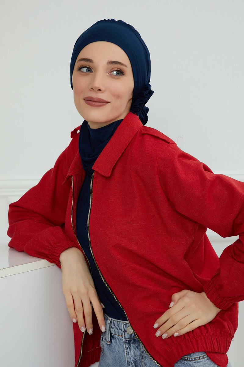 Instant Turban Cotton Scarf Head Turbans For Women Headwear Stylish Elegant Design,HT-81 Navy Blue