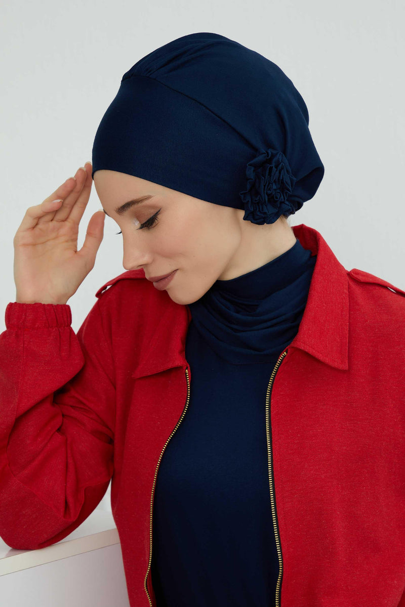 Instant Turban Cotton Scarf Head Turbans For Women Headwear Stylish Elegant Design,HT-81 Navy Blue