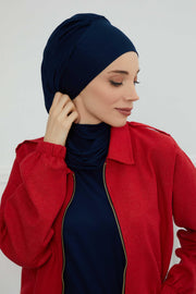 Instant Turban Cotton Scarf Head Turbans For Women Headwear Stylish Elegant Design,HT-81 Navy Blue