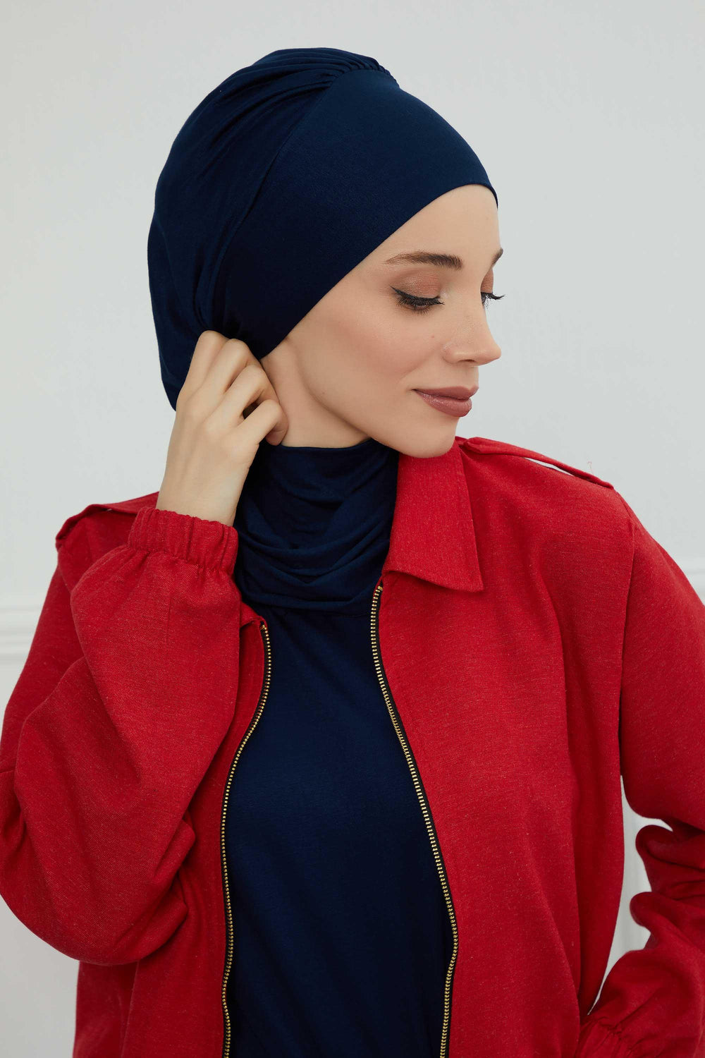 Instant Turban Cotton Scarf Head Turbans For Women Headwear Stylish Elegant Design,HT-81 Navy Blue