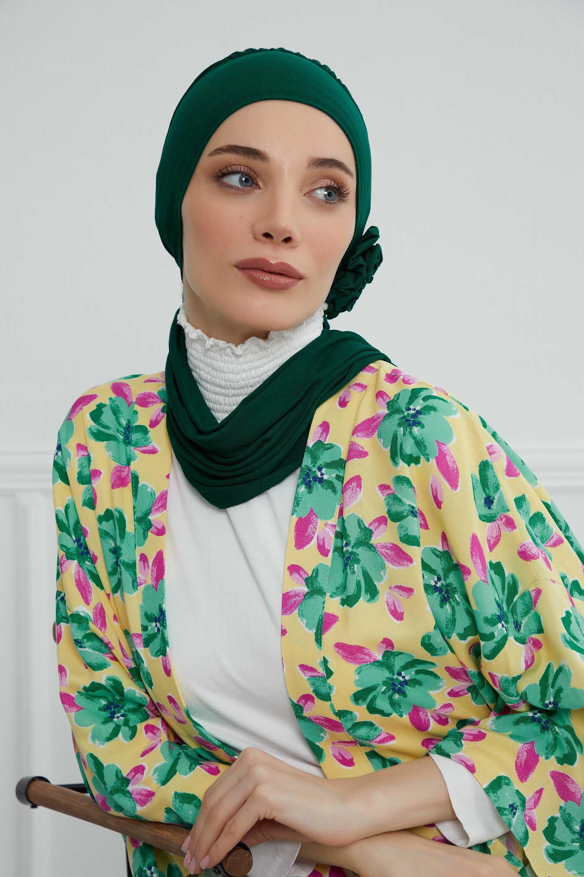 Instant Turban Cotton Scarf Head Turbans For Women Headwear Stylish Elegant Design,HT-81 Green