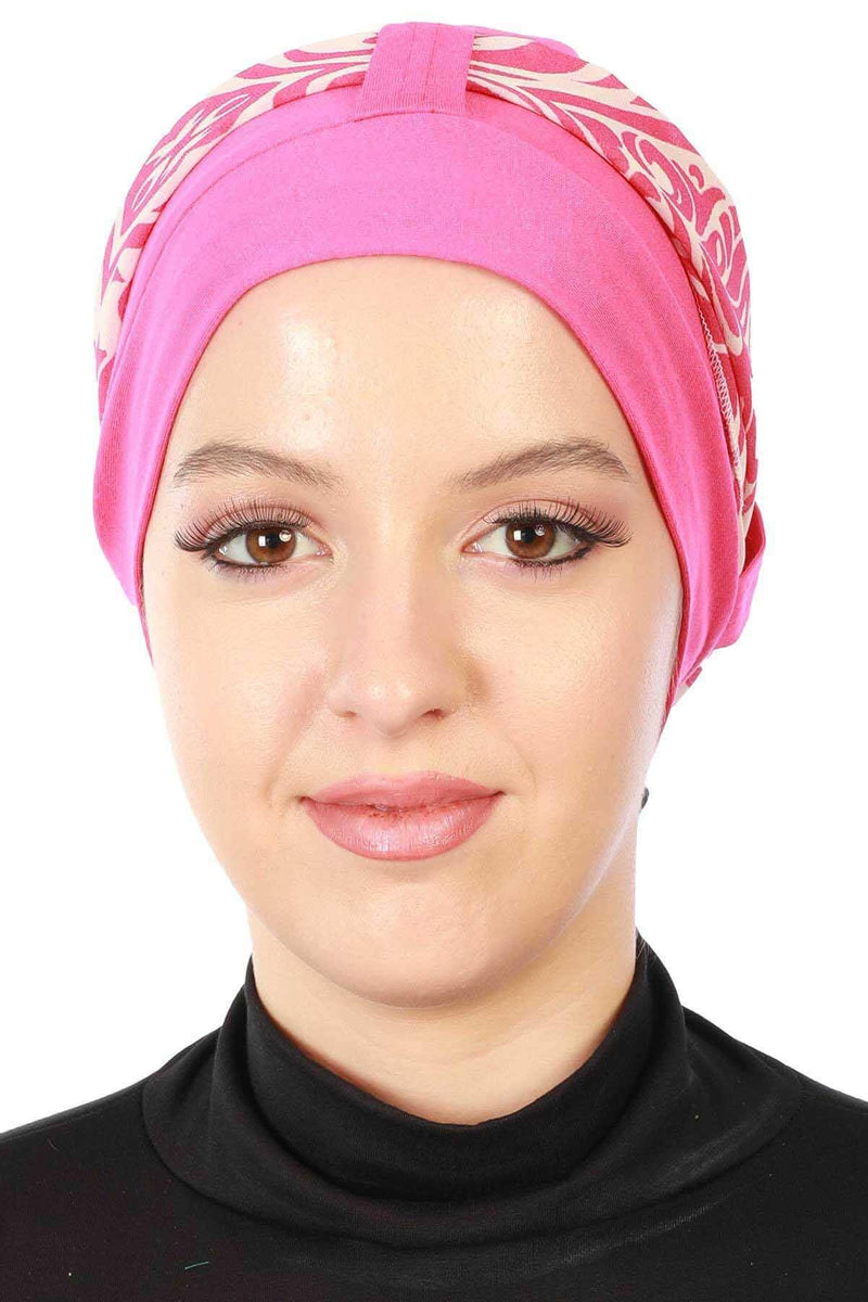 Turban Bonnet Cap with Long Patterned Chiffon Belt, Stylish Cotton Instant Turban, Removable Chiffon Belted Turban Scarf Headwrap,B-36D