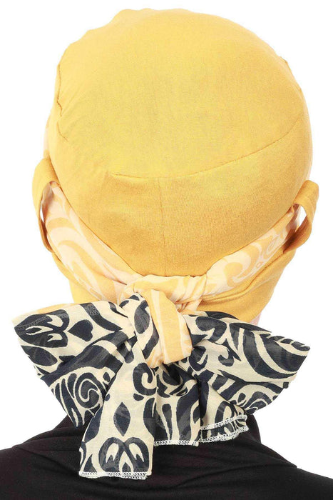 Turban Bonnet Cap with Long Patterned Chiffon Belt, Stylish Cotton Instant Turban, Removable Chiffon Belted Turban Scarf Headwrap,B-36D